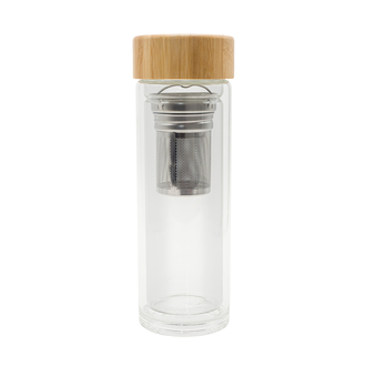 R08210 - Dwuścienna butelka z zaparzaczem Helen 400 ml, transparentny 